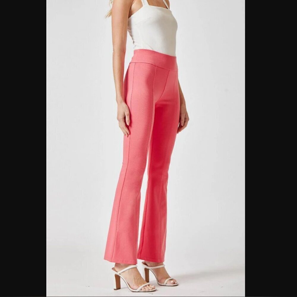 High-Rise Flared Ponte Pants in Coral Pink